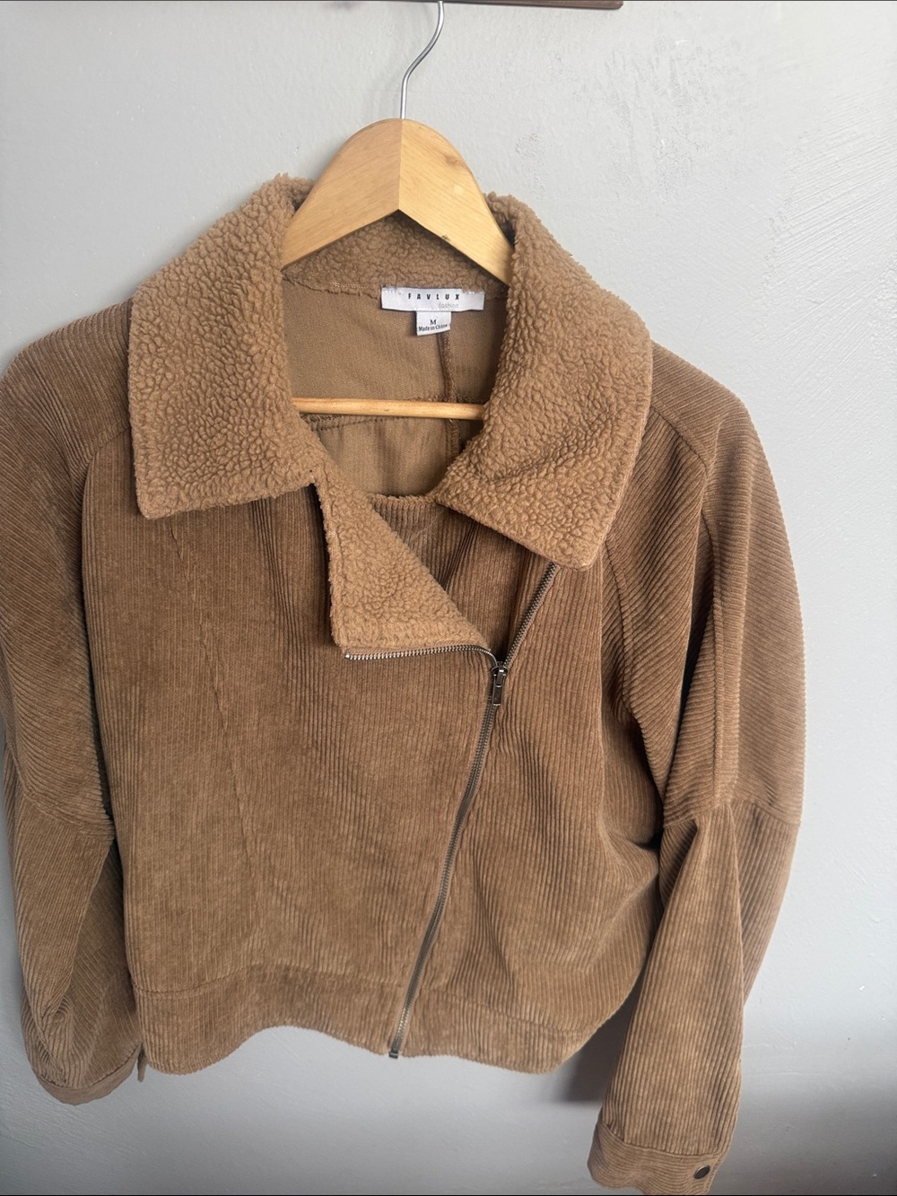 Favlux Camel Corduroy Moto Jacket with Sherpa Color M
